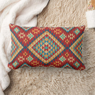 Red Blue Teal Orange Yellow Oriental Kilim Lumbar Cushion