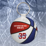 red blue team colours basketball sports gifts key ring<br><div class="desc">This cool basketball themed keychain features the image of a realistic basketball with alternating red,  blue and white recolored panels - easily customise with school name,  mascot name and player name & jersey number - by katz_d_zynes</div>