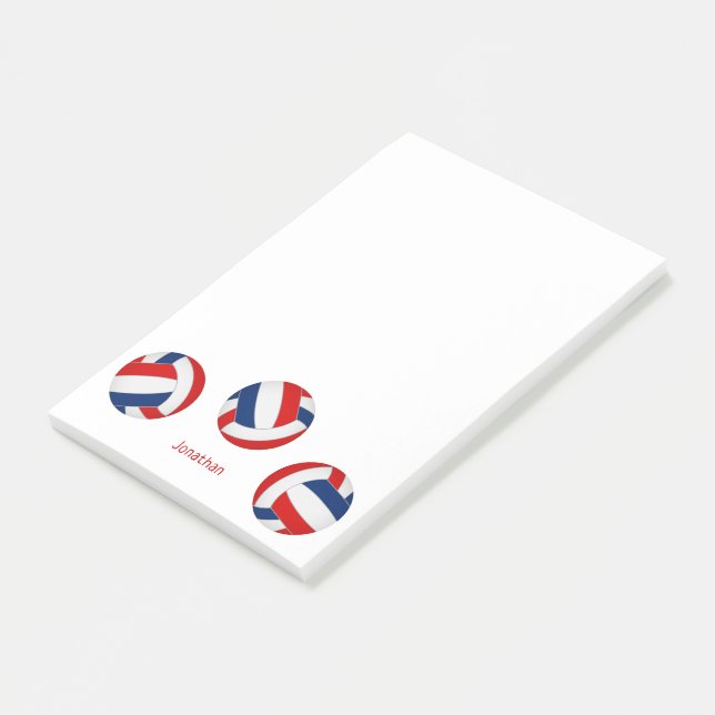 red blue team colours personalised volleyball post-it notes (Angled)