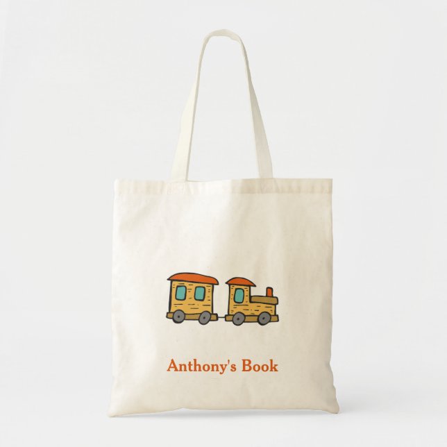 Red Blue train kids named library Tote Bag (Front)