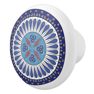 Red & Blue Turkish Ottoman Iznik Cintemani Ceramic Knob