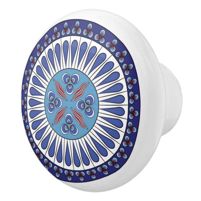Red & Blue Turkish Ottoman Iznik Cintemani Ceramic Knob (Right)