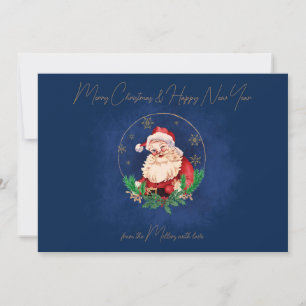 Red Blue Typography Santa Claus Vintage Christmas Holiday Card