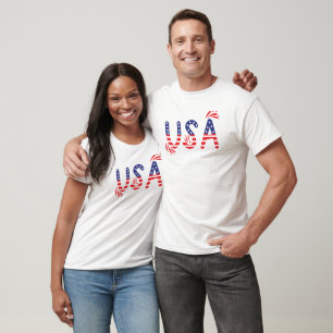 Red & Blue USA Illustration 4th July  T-Shirt
