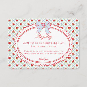 Red & Blue Vintage Fancy Floral Baby Registry Enclosure Card