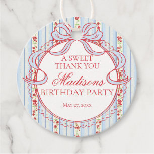 Red Blue Vintage Fancy Floral Birthday Circle Favour Tags