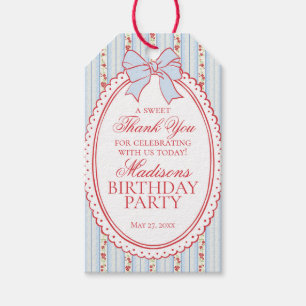 Red & Blue Vintage Fancy Floral Birthday Favours Gift Tags
