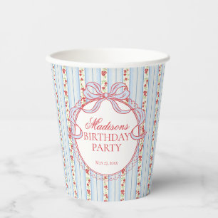 Red & Blue Vintage Fancy Floral Birthday Party Paper Cups