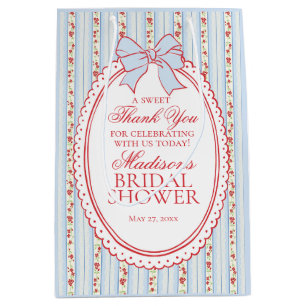 Red Blue Vintage Fancy Floral Bridal Shower Favors Medium Gift Bag