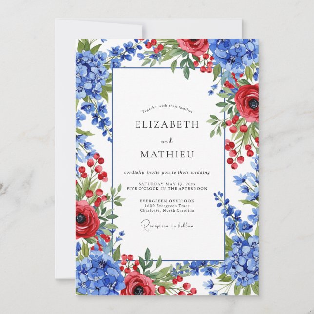 Red Blue Vivacious Winter Wedding Invitation (Front)