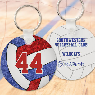 red blue volleyball keychain w school team name
