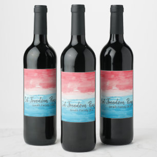 Red & Blue Water Color Wine Label 