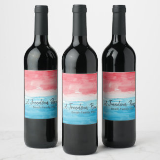Red & Blue Water Color Wine Label