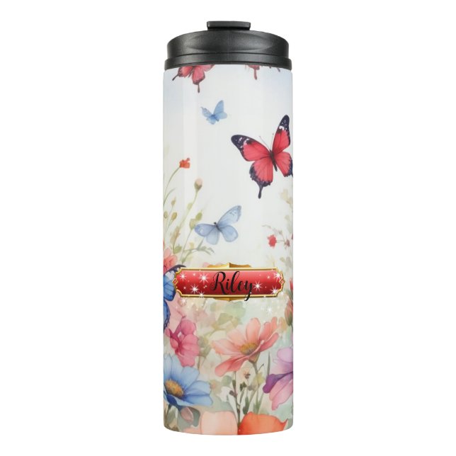 Red & Blue Watercolor Butterflies Thermal Tumbler (Front)