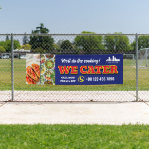 Red Blue We Cater Catering Promo Logo Photo Banner