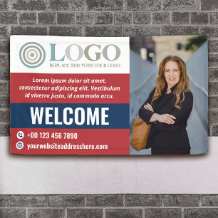 Red Blue Welcome Small Business Photo Logo Banner