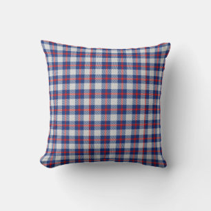 Red blue whit tartan plaid chequered country villa cushion