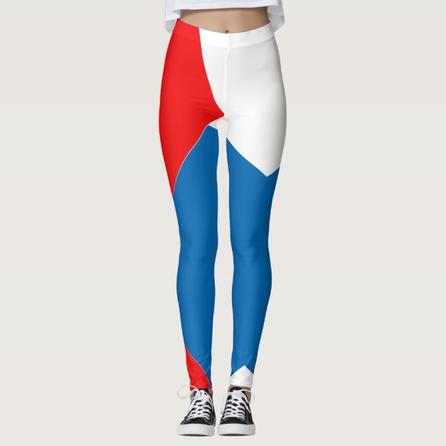 Red Blue white Abstract vintage Colour block Leggings (Front)