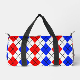 Red Blue White Argyle Diamond Pattern Design Duffle Bag
