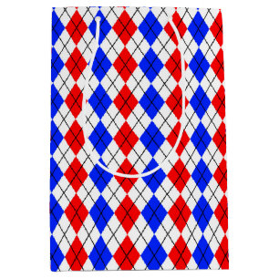 Red Blue White Argyle Diamond Pattern Design Medium Gift Bag