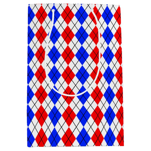 Red Blue White Argyle Diamond Pattern Design  Medium Gift Bag (Front)
