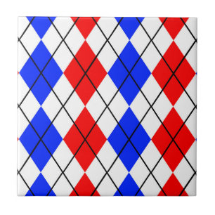 Red Blue White Argyle Diamond Pattern Design  Tile