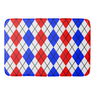 Red Blue White Argyle Plaid Design  Bath Mat