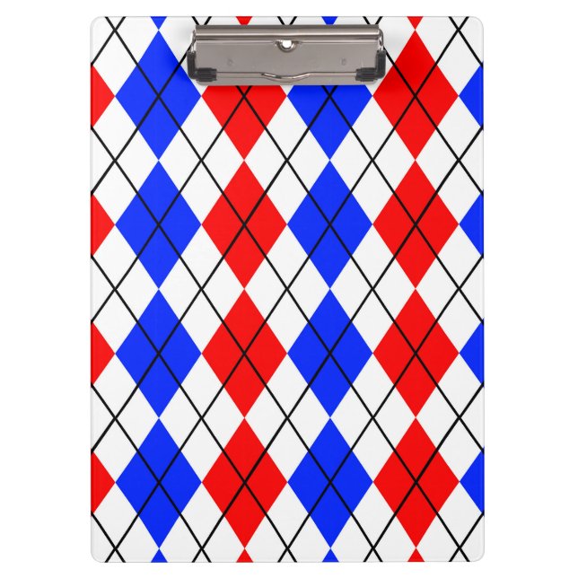 Red Blue White Argyle Plaid Design  Clipboard (Front)