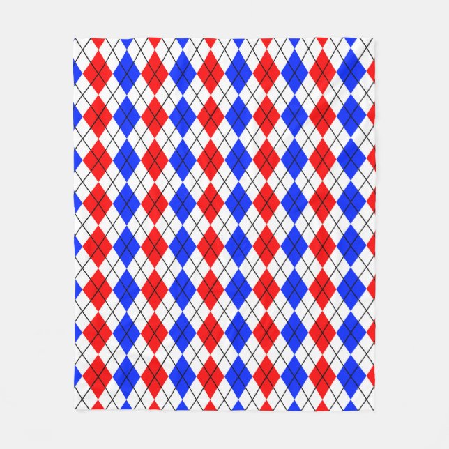Red Blue White Argyle Plaid Design  Fleece Blanket (Front)