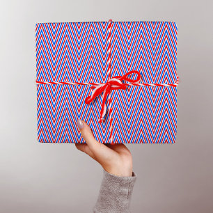 Red blue white Chevron Stripes - Trippy Abstract Wrapping Paper