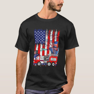 Red Blue White Costume Firetruck 4th Of July Proud T-Shirt