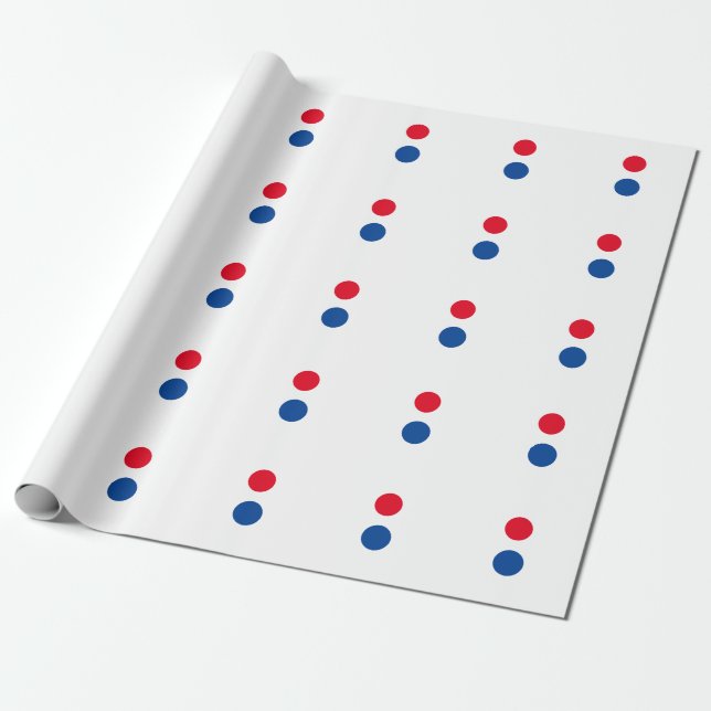 Red Blue White Custom Colours Polka Dots Patterns Wrapping Paper (Unrolled)