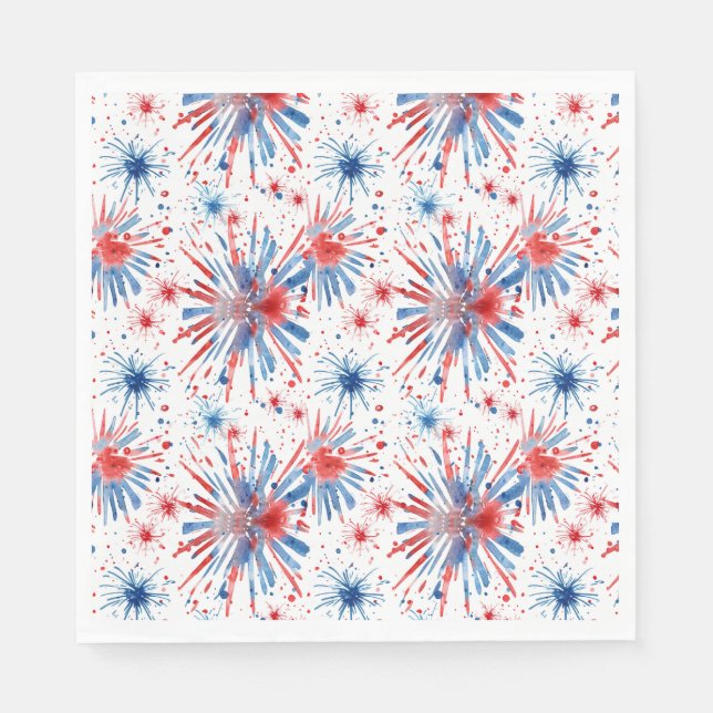 Red Blue White Fireworks Napkin (Front)