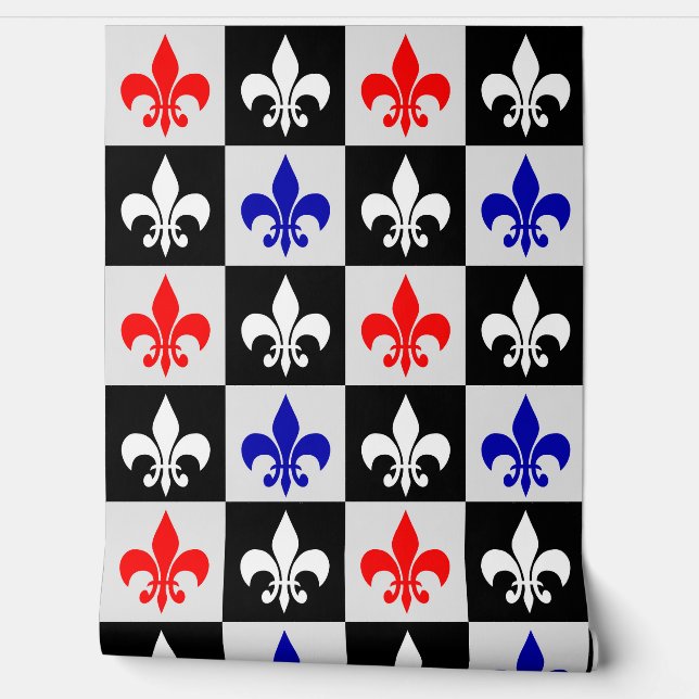 Red Blue White Fleur-De-Lis Wallpaper (Unrolling)