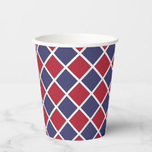 Red Blue White Harlequin Diamond Chequered Pattern Paper Cups