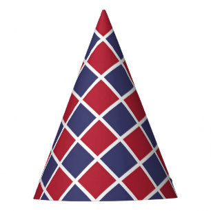 Red Blue White Harlequin Diamond Chequered Pattern Party Hat