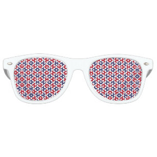 Red Blue White Harlequin Diamond Chequered Pattern Retro Sunglasses