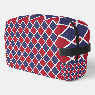 Red Blue White Harlequin Diamond Chequered Toiletr Dopp Kit