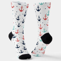 Red Blue White Nautical Boat Anchors Pattern