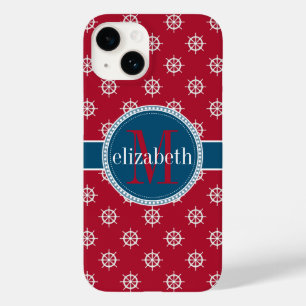 Red Blue White Nautical Ship Wheels Monogram Case-Mate iPhone 14 Case