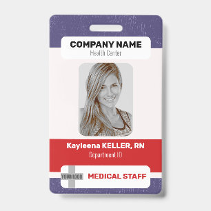 Red Blue White Photo Barcode Logo Medical Staff ID Badge