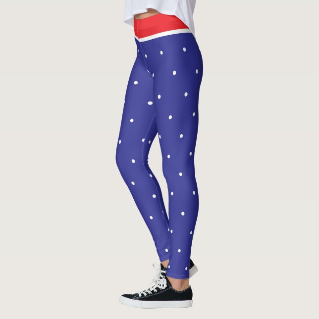 Red Blue White Polka Dots Leggings (Left)