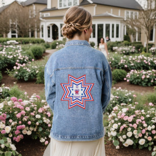 Red, Blue, White Star American Slogan Denim Jacket