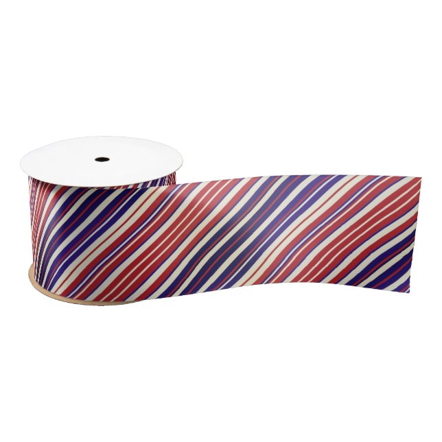 Red Blue White Stripes Cool Modern Unisex Pattern Satin Ribbon (Spool)