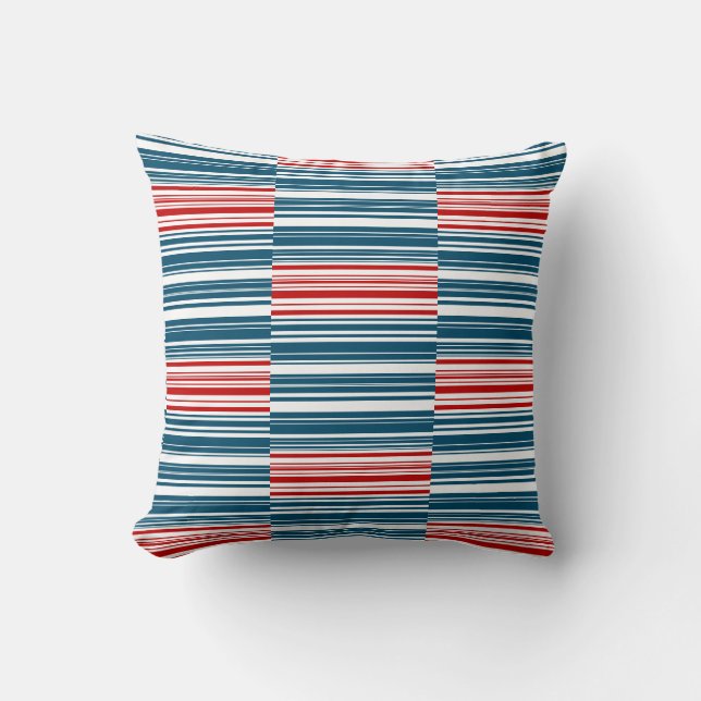 Red Blue White Stripes Cushion (Front)