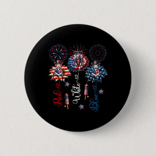 Red Blue White Three Cute Goats On Floral 4th July 6 Cm Round Badge