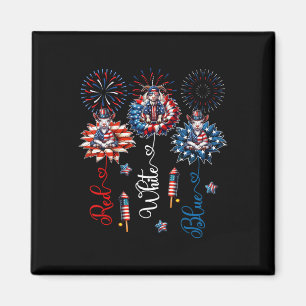 Red Blue White Three Cute Goats On Floral 4th July Magnet