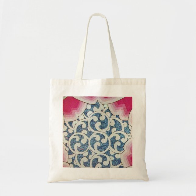 RED BLUE WHITE WAVES, ABSTRACT SWIRLS TOTE BAG (Front)