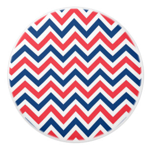 Red Blue White Zig Zag Lines Geometric Baseball Ceramic Knob