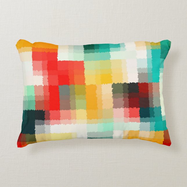 Red Blue Yellow Abstract Plaid Decorative Cushion (Front)